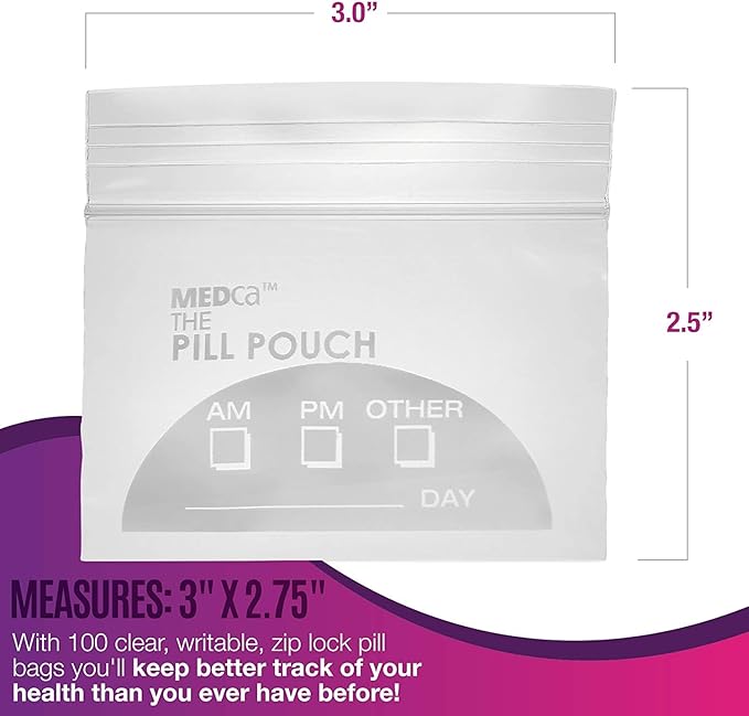 Pill Pouch Bags - (Pack of 250) 3" x 2.75" - BPA Free, Poly Bag Disposable Zipper Pills Baggies, Daily AM PM Travel Medicine Organizer Storage Pouches, Best Clear Reusable with Write-on Labels
