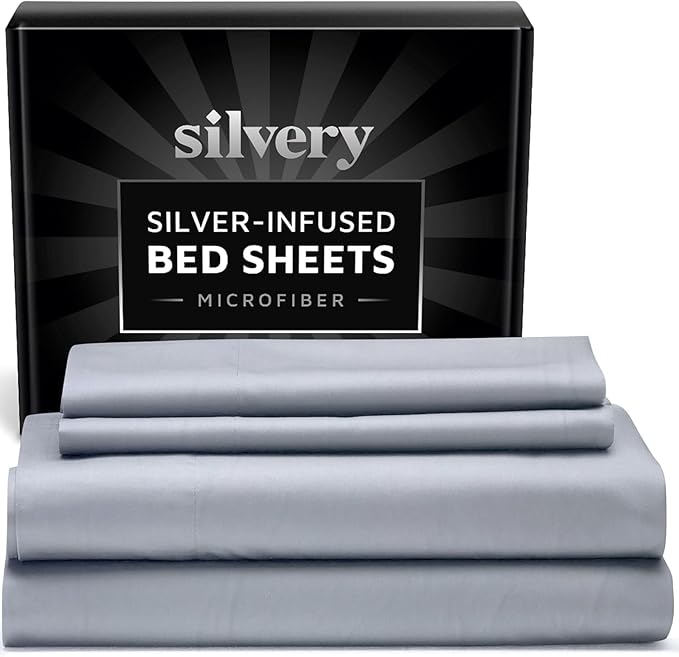 Silvery Silver Infused Bed Sheets Set - Ultra-Soft Temperature-Regulating Fabric with Self-Cleaning Technology™ That Stays Fresh 3X Longer for Hygienic Sleep