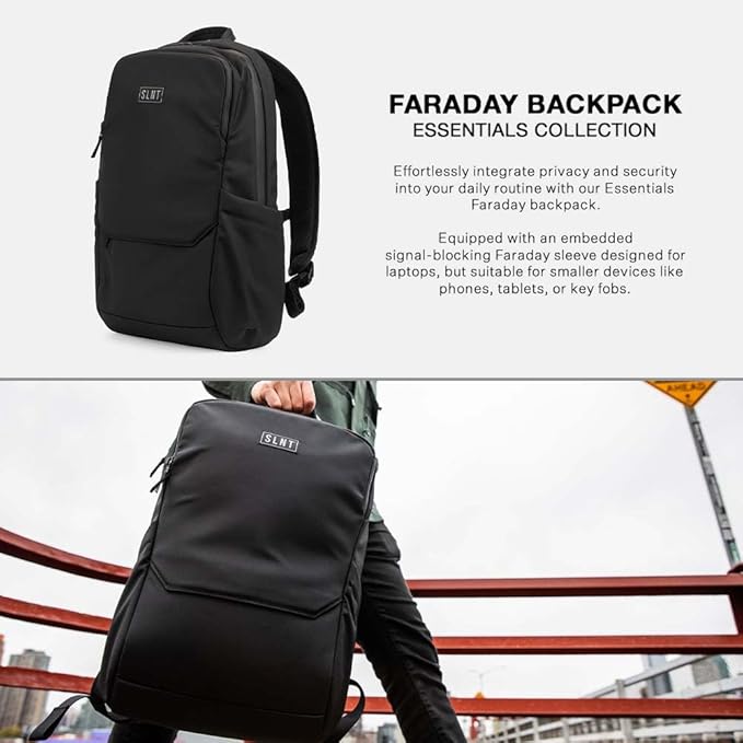 Silent Pocket Essentials Backpack with SLNT Faraday Laptop Sleeve - Signal Blocking, Protects Data & Devices Against Identity Theft - Great for Work, Travel, Hiking, Daily Commute