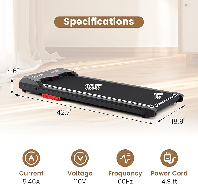 Goplus Walking Pad, 2.5HP 340LBS Capacity Under Desk Treadmill with Remote Control, APP-Enabled and LED Display, Portable Treadmills for Home Small, Office, Installation Free