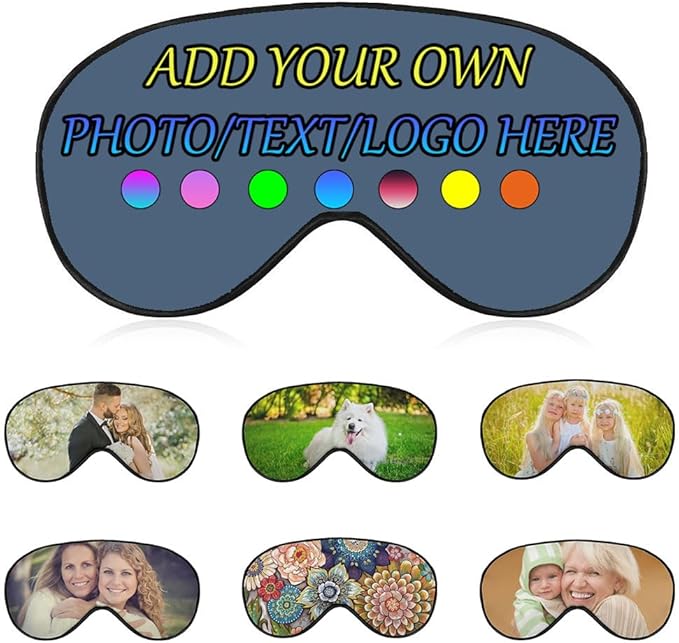 Personalized Eye Mask, Custom Eyeshade Blindfold Add Your Design Image Text Customized Eye Cover with Adjustable Strap for Sleeping Travel Work Naps Blocks Light, Dusty Blue