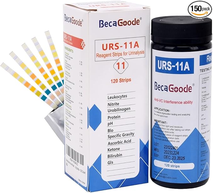 BecaGoode-Urine Rapid Test-Strips 11 Parameters, UTI Test Kit, Liver Function, Kidney and Gallbladder, Packed w/h Two Separate Foil Pouch in One Big Bottle - 120 Count