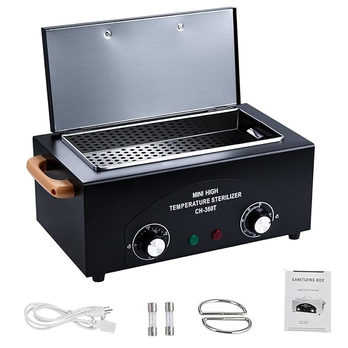 High Temperature Cleaning Box 300W 1.5L with Timer Dry Heat Sterilizer Cabinet Equipment with Stainless Tray For Nail Tool Spa Pedicure Hairdressing Metal Tools with Handle (Black#2)