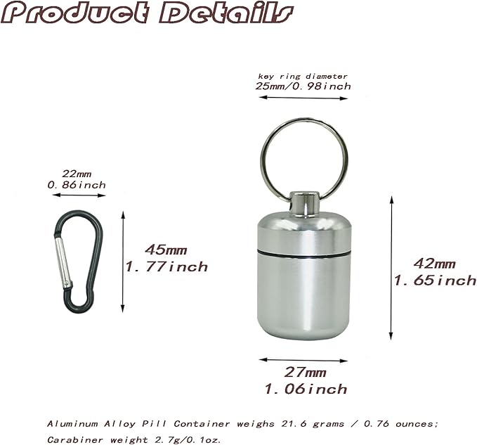4 Pieces keychain pill holder,Waterproof Seal Small Pill Box Mountaineering Keychain Portable Aluminum Alloy Pill Container Portable Coin Storage earplug case (Silver)