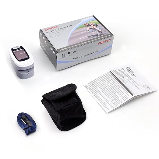 CONTEC CMS50M Fingertip Pulse Oximeter SpO2 and PR Value Blood Oxygen Monitor Neck/Wrist Cord LED Display Gray White color (Gray)