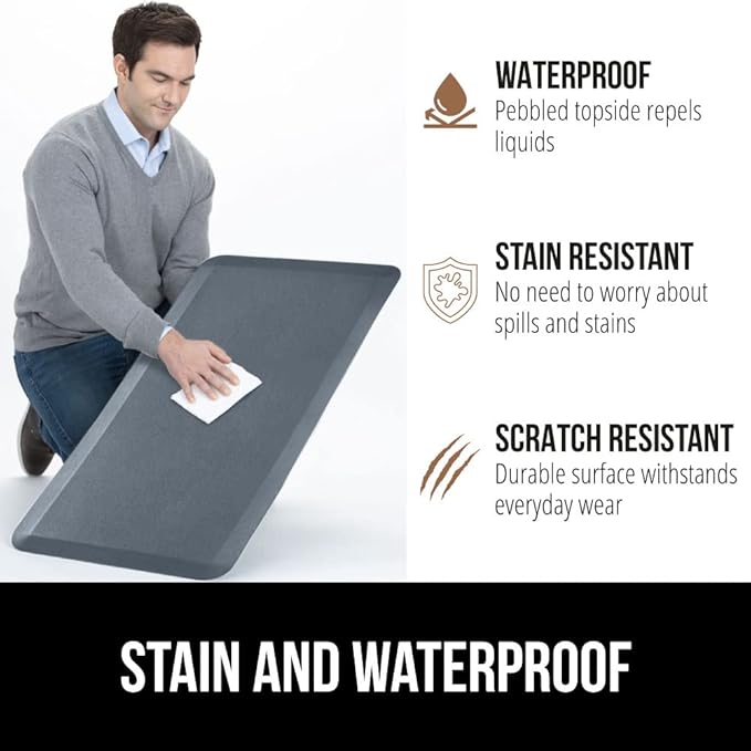 GORILLA GRIP Comfortable Cushioned Kitchen Mats for Floor, Waterproof and Stain Resistant Soft Top, 3/4 Inch Thick Ergonomic Standing Desk Anti Fatigue Mat, Foam Supports Ankles, Feet, 20x32, Charcoal