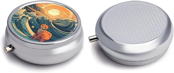 Anime Style Cat Pill Box Travel Pill Case for Purse Pocket Weekly Medicine Organizer with Mirror 3 Compartment Round Medicine Case Portable PillcaseHolder for Daily