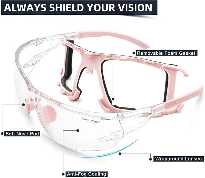 UKNOW Photochromic Safety Glasses, Scratch Resistant Wraparound Lenses, Removable Foam Gasket, ANSI Z87.1 Protective Eyewear
