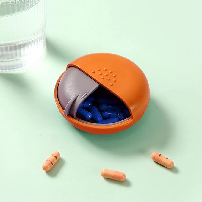 INVODA Travel Pill Organizer Cute Round Pill Box for Purse Compact Medicine Container for Pills, Fish Oil, Vitamins & Supplements