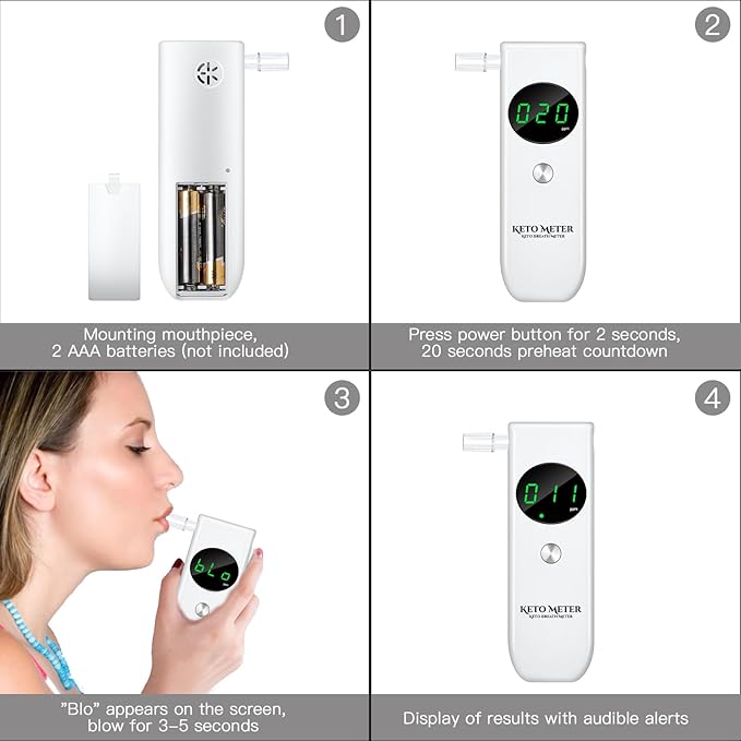 Ketone Breath Analyzer for Testing ketosis - Professional Ketone Breath Monitors Tester Portable Breath Ketosis Meter Home Ketone Breath Tester with 10 Mouthpieces -Monitor Your Ketosis Status