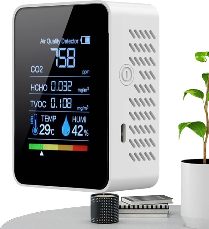 Air Quality Monitor Indoor – Portable Carbon Dioxide Detector | Digital Display Sensor Device with Accurate Readings for Safety Testing Bedroom Home Grow Tent Environment Air Monitoring Setup