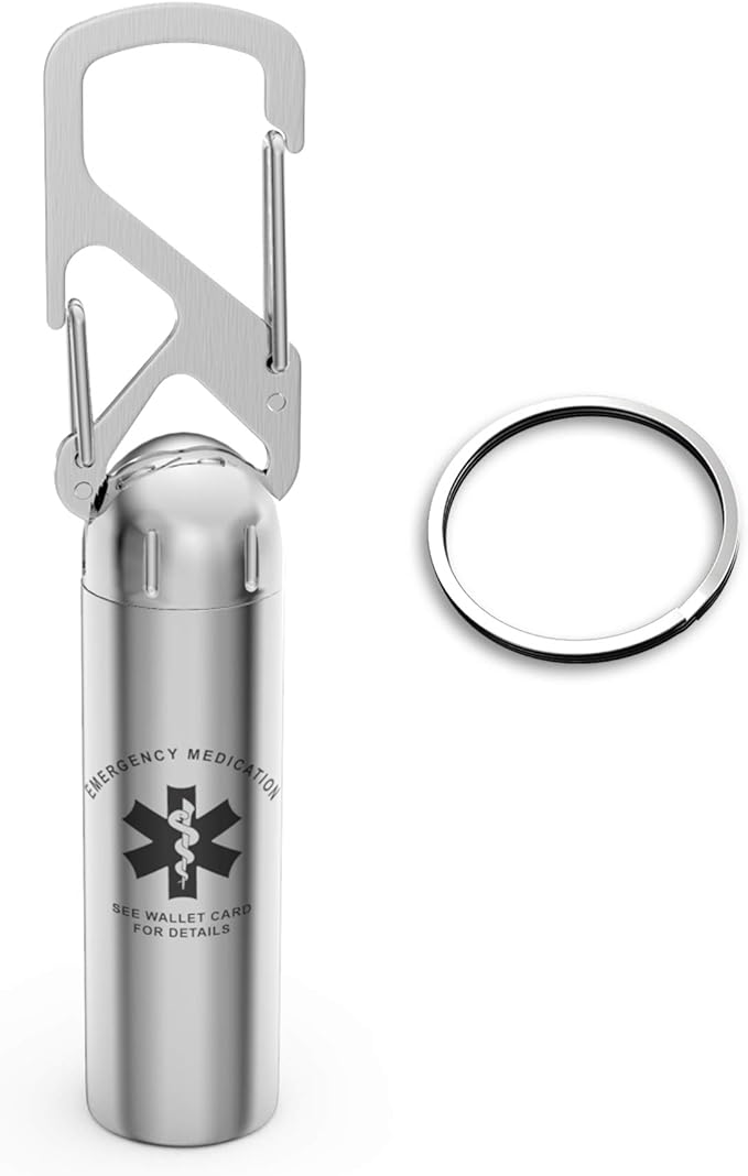 Divoti Precision CNC Machined Stainless Steel Emergency Pill Holder Keychain - Medium/Caduceus
