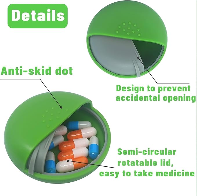 INVODA Travel Pill Organizer Cute Round Pill Box for Purse Compact Medicine Container for Pills, Fish Oil, Vitamins & Supplements