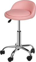 Hydraulic Rolling Stool with Back Support,300LB Capacity Pink Adjustable Height Swivel Chair with PU Leather Seat and Lumbar Support,for Salon Spa Tattoo Massage Clinic Office