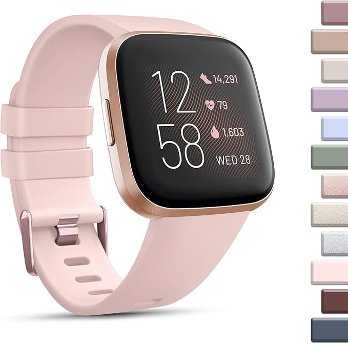 Mugust Sport Bands Compatible with Fitbit Versa 2 / Fitbit Versa/Versa Lite/Versa SE, Classic Soft Silicone Replacement Wristbands Straps for Fitbit Versa 2 Smart Watch Women Men (Small,Light Pink)