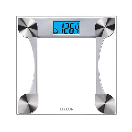 Taylor Digital Bathroom Scale for Body Weight, Large 12.2 Inch Glass Platform, Blue Backlit LCD Display, 440 lb Capacity, Weight Tracking for 2 Users, Clear