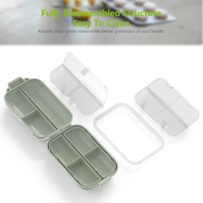 Portable Pill Organizer, Pill Box with 7 Compartments, Small Pill Case for Travel, Daily Medicine Pill Organizer with Air-Tight Lid