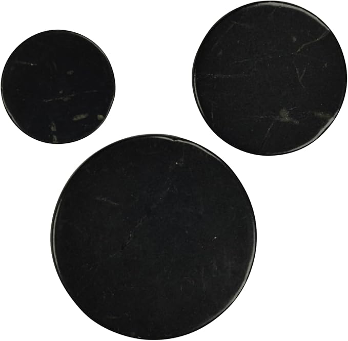 3 pcs Shungite World Authentic Shungite Stickers Set: 20, 30 and 40 mm Polished Genuine Healing Energy Stone Protection Plate for Cell Phone Case Tablet Laptop Computer Protector