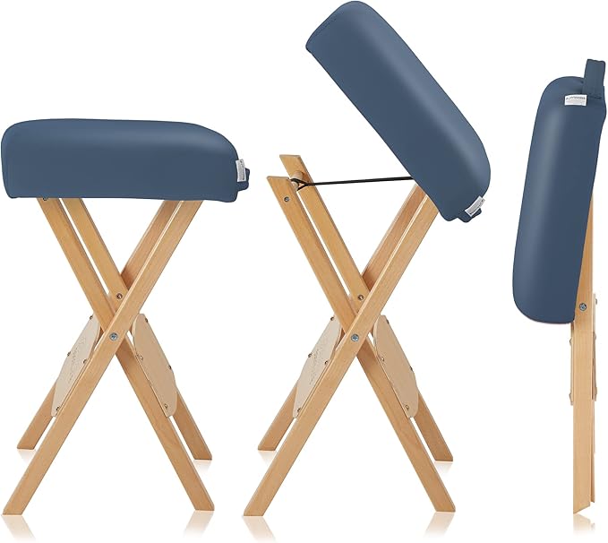 Saloniture Wood Folding Massage Stool with Carrying Case, Blue