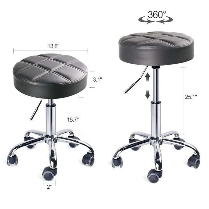 Leopard Round Rolling Stools, Adjustable Work Medical Stool with Wheels (Grey)