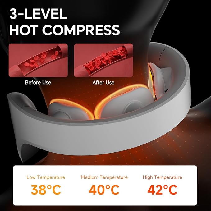 Neck Massager with Heat, Portable Cordless Travel Massager for Pain Relief Deep Tissue Vibration, Promote Muscle Relaxation Home Use