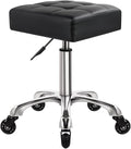 Modern Heavy Duty Rolling Stoool Square Thick Leather Seat 360 Swivel Stool with Wheels Height Adjustable Stool Chair for Home Kitchen Drafting Lab Office Salon Massage（Black）