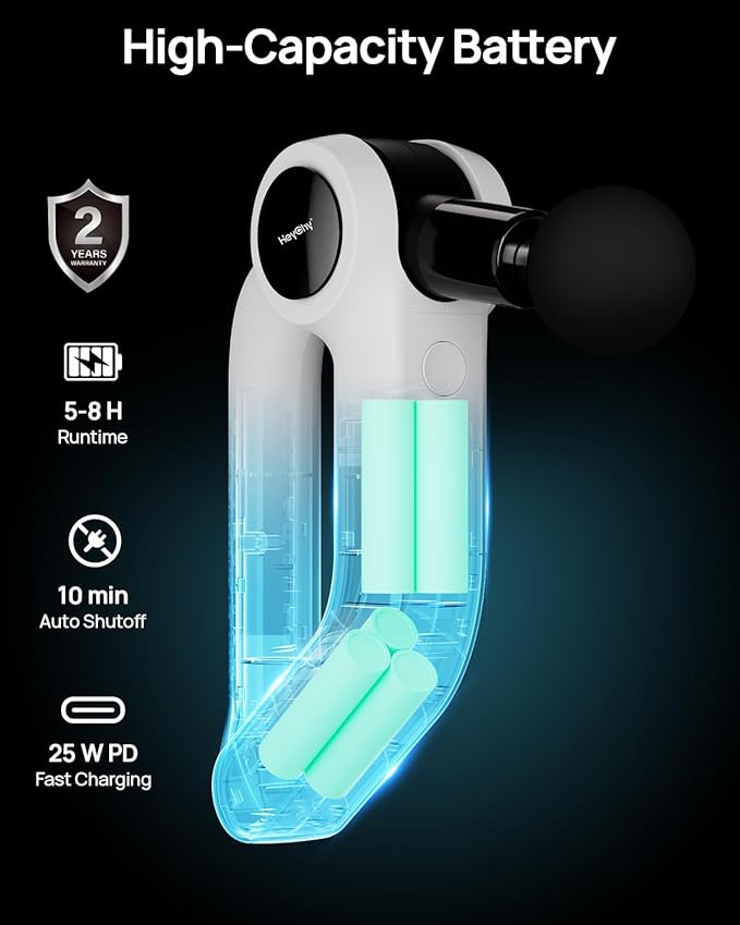 Massage Gun Deep Tissue with Heat Therapy, 12mm Amplitude Muscle Massager for Athletes, 5 Speeds & 4 Modes Massager Gun for Neck Back Shoulder Leg Pain Relief - Perfect for Men, White