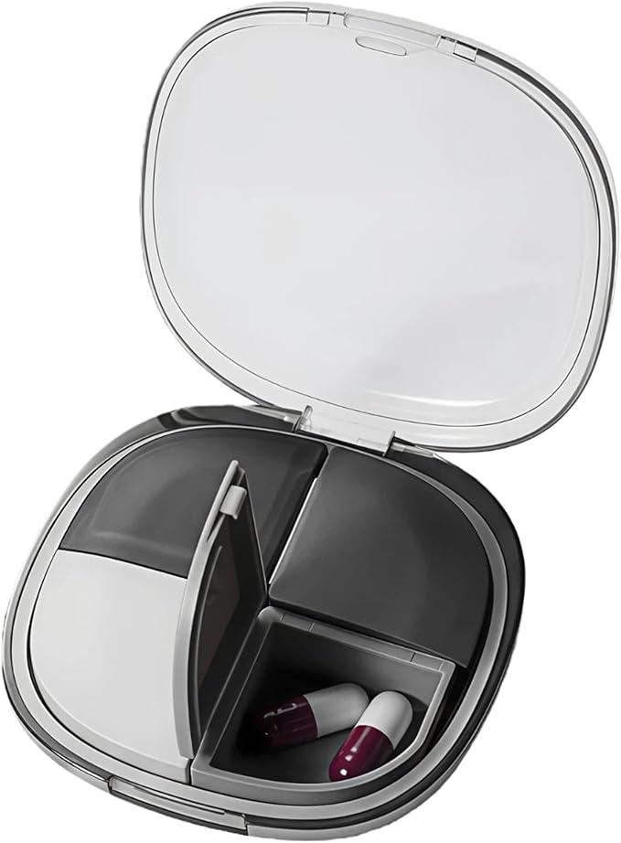 Portable Pill Organizer, Small Pill Case with Pocket 4 Compartments, Travel Pill Box, Pill Container to Hold Vitamin, Fish Oil, Supplement or Jewelry (Black, 4 Case)
