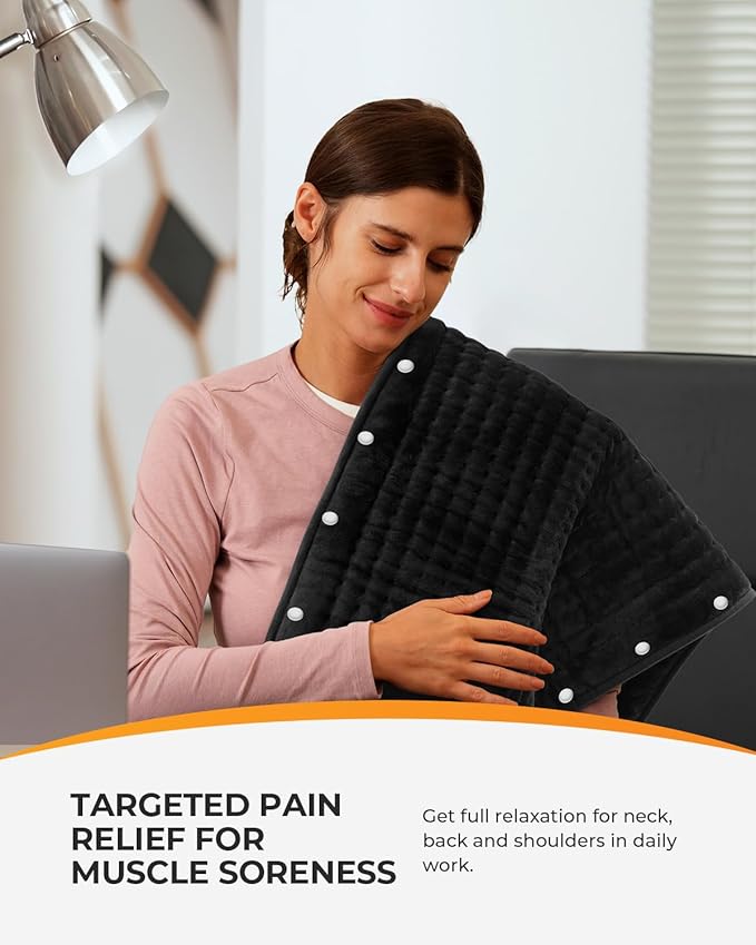 Heating Pad for Back Pain Relief & Cramps, CooCoCo Heating Pads with Auto Shut Off Large, 6 Heat Settings Electric Heated Pad, Gifts for Women Men, 17"x33", Black