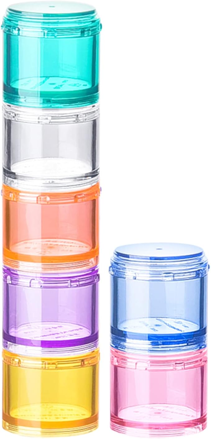 Stackable Pill Organizer, 7-Days Travel Pill Case, Pill Box for Pocket, Portable Medicine Vitamin Container Holder Medium Rainbow