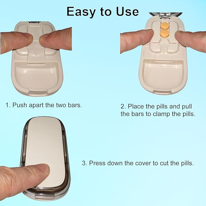Pill Cutter for Cutting Multiple Pills, 1/2 1/4 Pill Splitter for Large, Small and Tiny Pills, with Improved Sharp Blade, Adjustable Centering Device