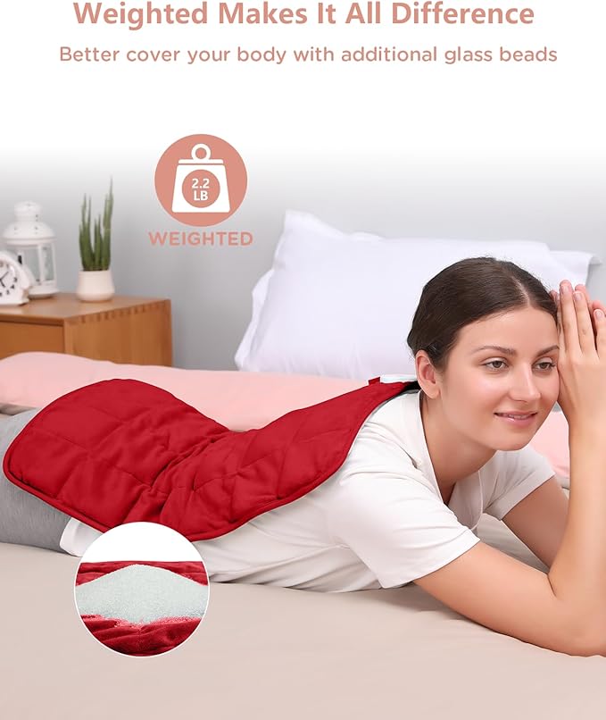 Comfytemp Weighted Heating Pad for Back & Period, 12x24 Extra Large Electric Heat Pad, 2.2 lb Neck Shoulder Heated Pad, 2H Auto-Off, Red
