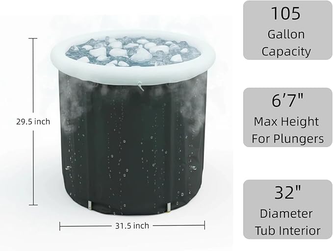 105 Gallon Portable Ice Bath Tub with Lid, Foldable Cold Plunge Pool for Full Body Cooling, Large Capacity Ice Soaking Tub for Indoor and Outdoor Use