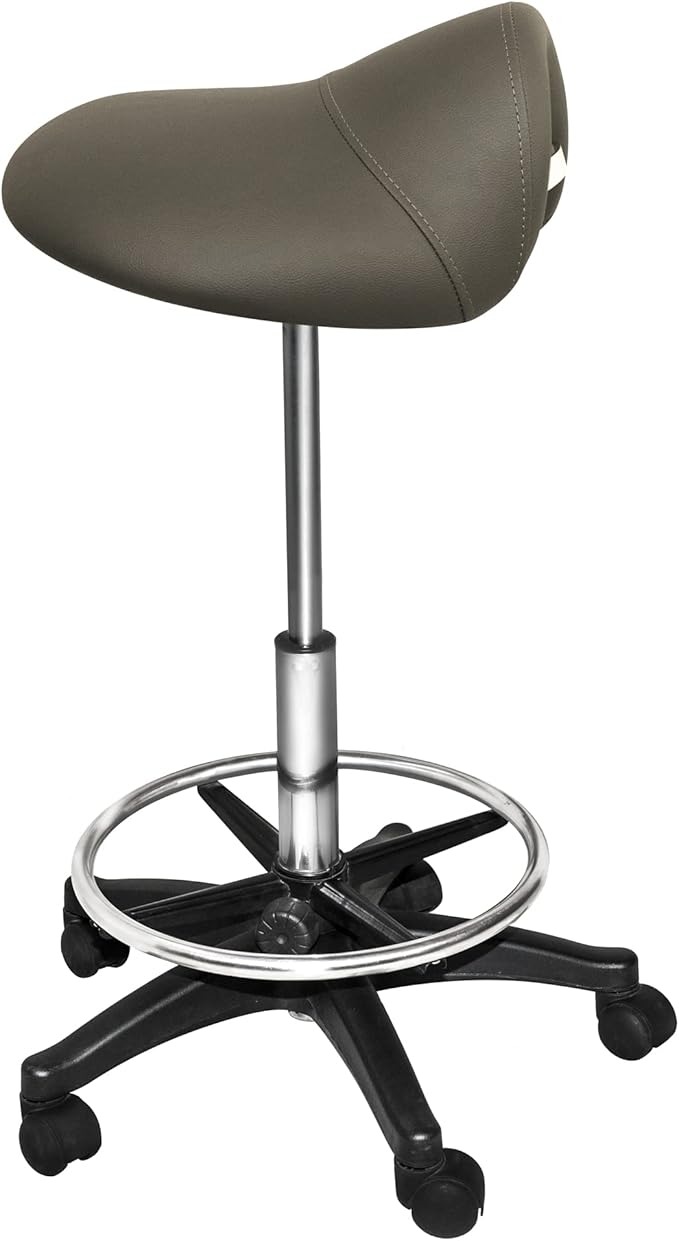 Chromium PureSana Professional James 360 Degree Full Rotational Saddle Cutting Stool with Adjustable Air Life Mechanism & Wheel Casters, Gray