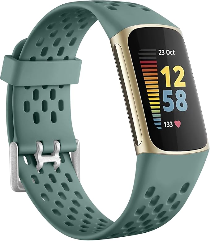 Getino Compatible with Fitbit Charge 5 Bands/Charge 6 Bands Women Men, Soft Breathable Replacement Sport Strap Adjustable Wristbands for Fitbit Charge 5/ Charge 6 Advanced Fitness Tracker, Pine Green