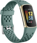 Getino Compatible with Fitbit Charge 5 Bands/Charge 6 Bands Women Men, Soft Breathable Replacement Sport Strap Adjustable Wristbands for Fitbit Charge 5/ Charge 6 Advanced Fitness Tracker, Pine Green