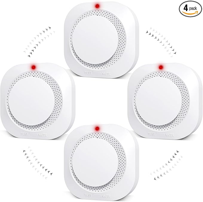 Smoke Detector, Battery Operated Smoke Alarm with Photoelectric Technology, Fire Alarms Smoke Detectors with LED Indicator and Test Button(4 Pack)