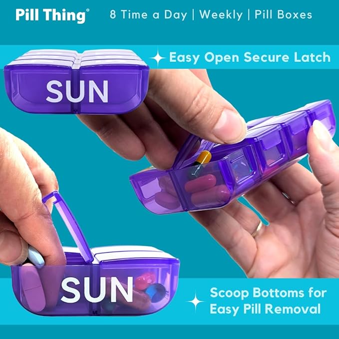 8 Times a Day, 7 Day Large Weekly Pill Organizer with Holder Tray, Vitamin, Medicine Box, Multicolor (8X a Day - 1 Pack)