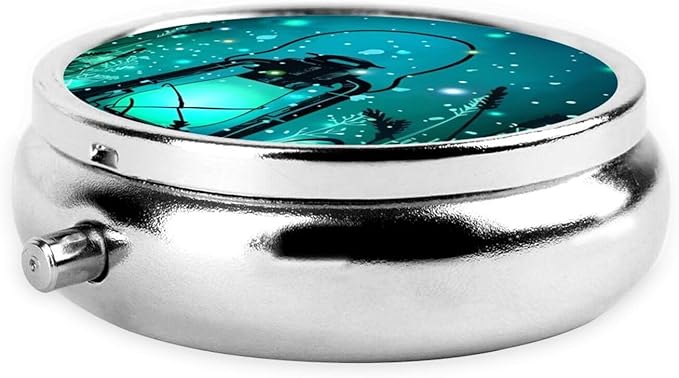 Fireflies and Lantern Printed Round Travel Pill Box Cute Small Metal Pocket Pill Case for Men & Women 3 Compartment Portable Pill Organizer for Purse or Pocket