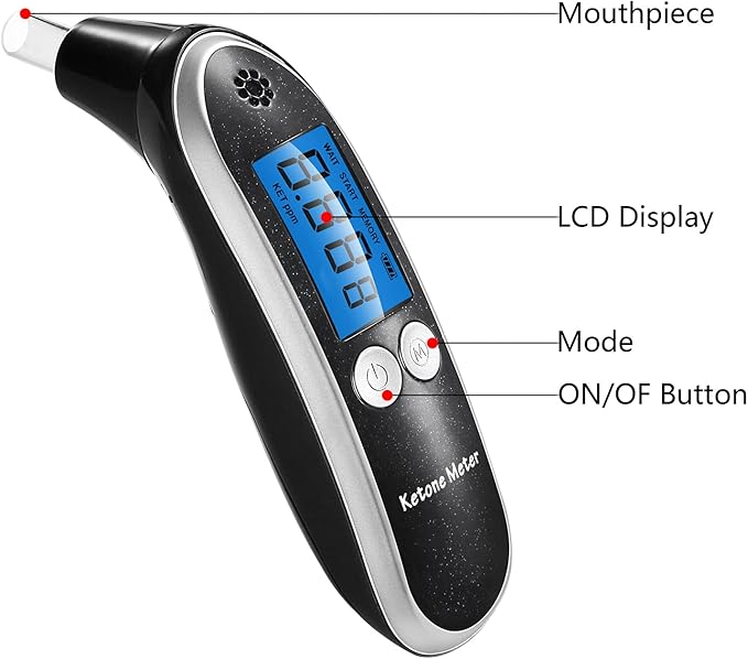 Breath Ketosis Meter & Breath Monitoring Analyzer - High Accuracy Ketone Breath Analyzer for Quick & Easy Track Your Ketones - Professional Home Ketosis Breath Tester with 10 Mouthpieces