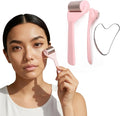 Ice Roller for Face&Eyes with Gua Sha Facial Tool, 3-Pcs Stainless Steel Facial Massage Tool Sets for Face Jawline Shaper, Double Chin Reducer, Puffiness Reducing, Lymphatic Drainage