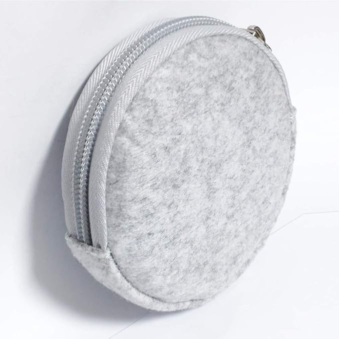 Pill Box Protective Bag Felt Coin Purse Zipper Round Pill Case Bag Men and Women (Light grey +Dark grey)