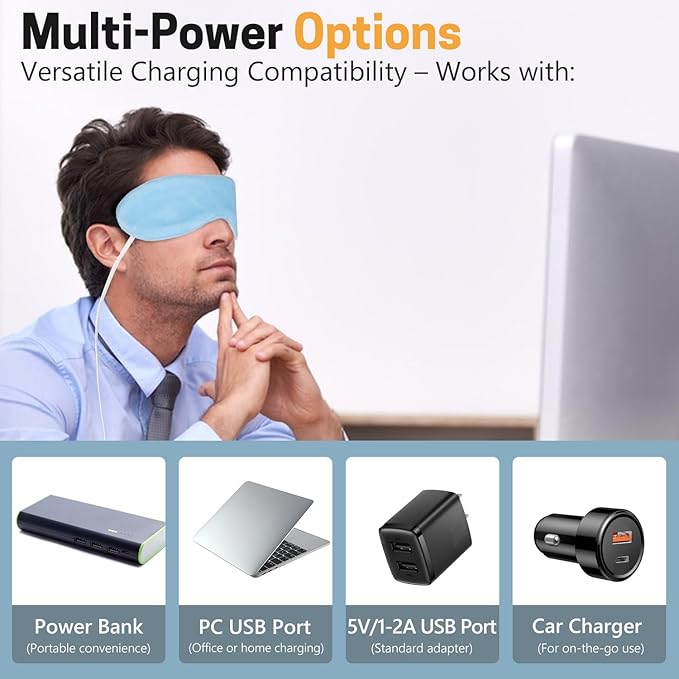 Heated Eye Mask, Graphene USB Warm Compress for Dry Eyes, Blepharitis, Stye and MGD Relief, 3 Temperature Levels with Washable Cover, Adjustable Strap