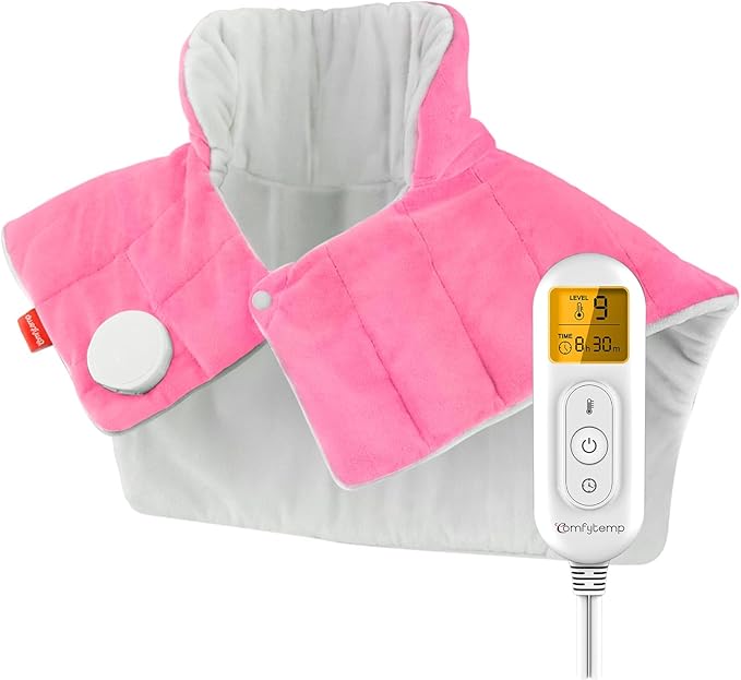 Comfytemp Heating Pad for Neck and Shoulders and Back, 2.6lb Weighted Electric Heating Pads, Large Heated Wrap, 9 Heat Settings & 11 Timer, Valentines Birthday Gifts for Women Men Mom Dad, Pink