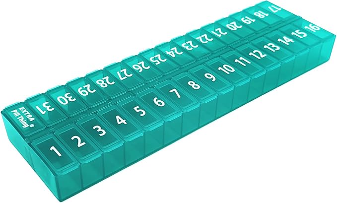 AM/PM 31 Day Once-a-Day Monthly Pill Planner Organizers - Large Compartment Pill Boxes Store Medications for Entire Month Plus Compartment for Extra Pills (Am/Pm Teal & Teal)