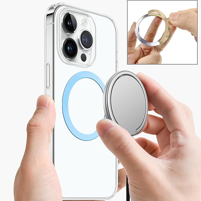 TENOC Universal Metal Ring Sticker for Magnetic Charger Compatible with iPhone/Samsung/Android All Cellphones, Magnetic Mount/Phone Holder Conversion Accessories, 3Pcs, Blue