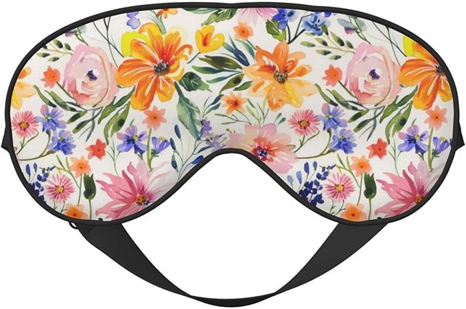 Watercolor Floral Sleep Mask Eye Mask with Adjustable Strap Eye Sleep Shade Cover Blocks Light for Women Men Airplane Travel Nap