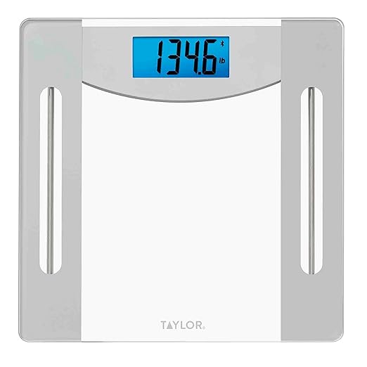 Taylor Smart Weight Tracking Scale with Precision Hub App for Body Weight with Smart App Connectivity, 400 lb Capacity, Glass & Silver Platform, Blue Backlit Display, Sync with 3rd Party App, Clear