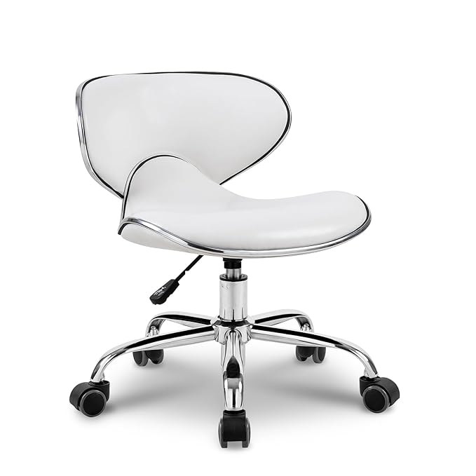 Paddie Pedicure Stools for Nail Tech, Salon Spa Stool Back Support Short Height Adjustable Hydraulic Swivel Chair, Perfect for Massage/Tattoo/Esthetician/Shop/Medical, White