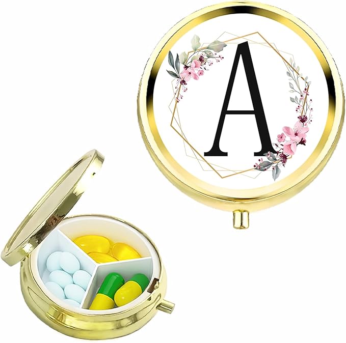 Small Pill Box for Purse Pocket, Personalized Small Pill Case 3 Compartment, Monogrammed Cute Pill Organizer, Gift for Women Teen Girls, Travel Mini Jewelry Box,Earring Holder Organizer